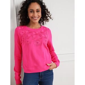 Talbots Plus 1X Pink Floral Embroidered Sweatshirt Long Sleeve Cotton
